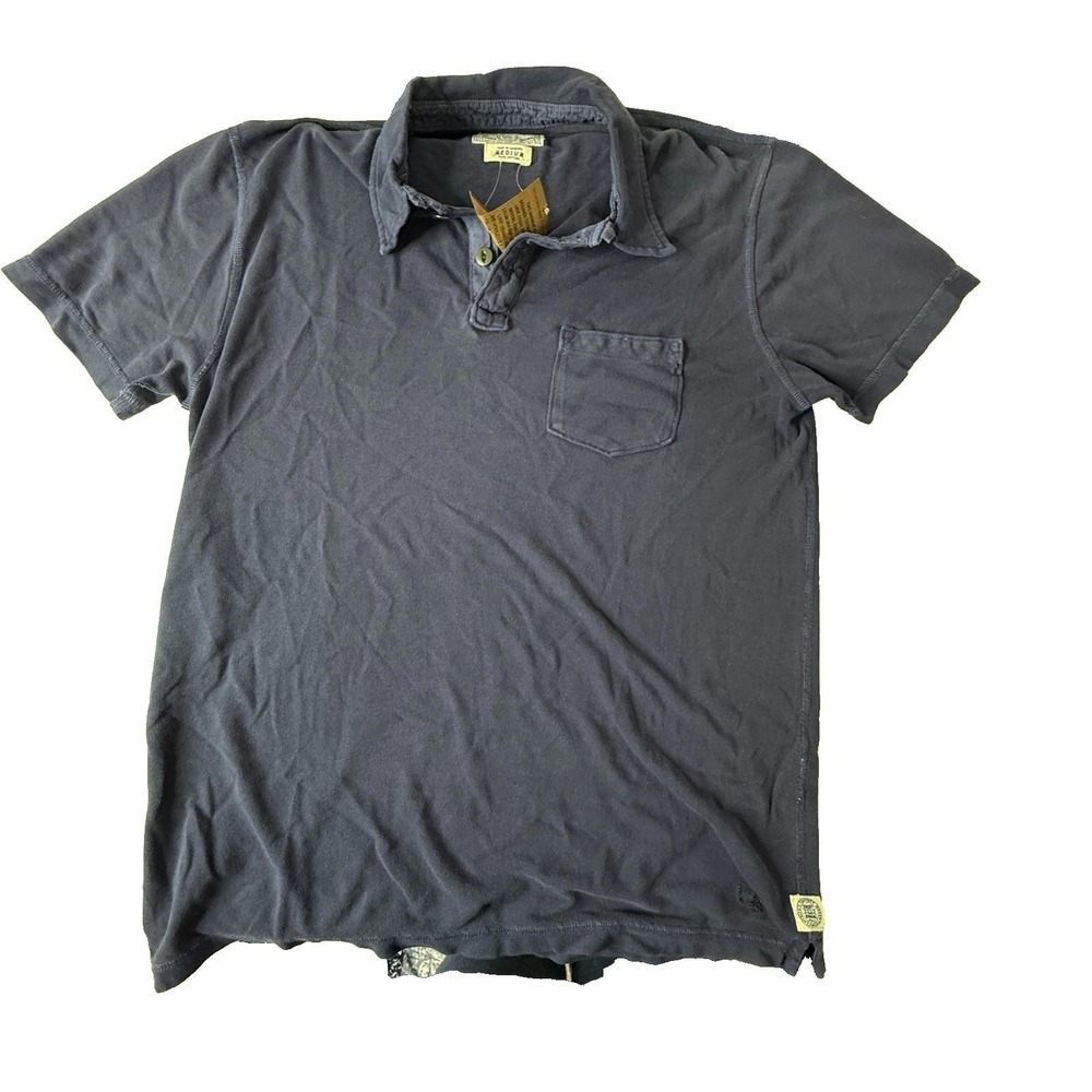 NWT LUCKY BRAND Navy‎ Blue Polo Shirt 100% Cotton Woven Men's Medium